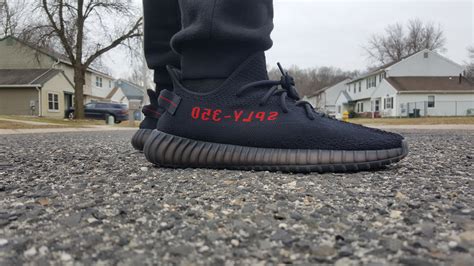 yeezy breds on foot